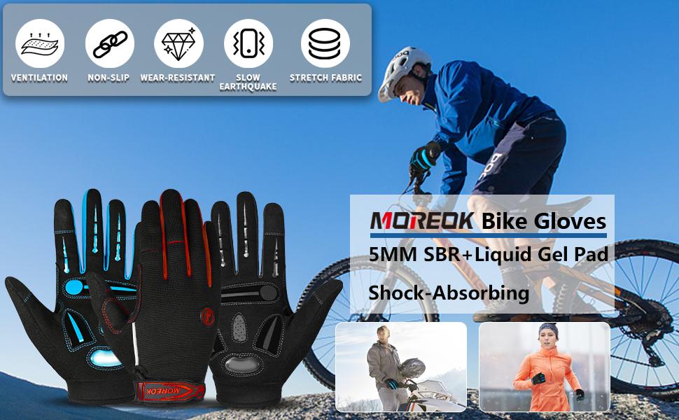 MOREOK Găng Tay Xe Đạp Full Ngón Găng Tay Xe Đạp Mùa Đông 5MM Liquid Gel Pad Chống Trượt Chống Sốc Cảm Ứng Găng Tay Xe Đạp Nam Color: Black Size: XL