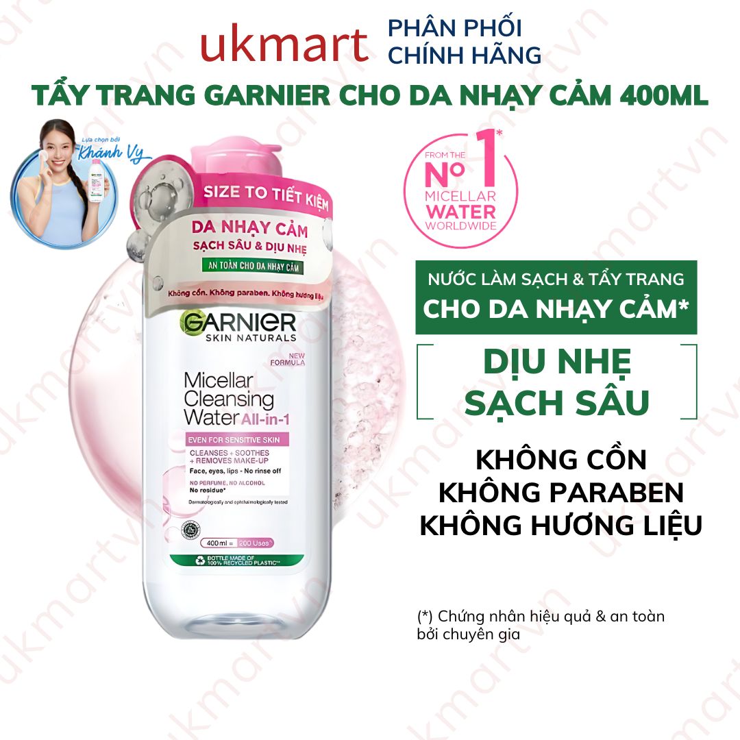 Nước Tẩy Trang làm Sạch Sâu Garnier Micellar Cleansing Water – 400ml Hồng Da thường