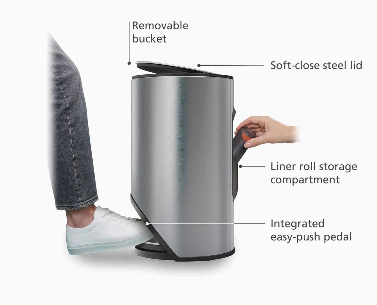 Thùng rác đạp Joseph Joseph ARC 10L BIN – STAINLESS STEEL 30152 màu inox