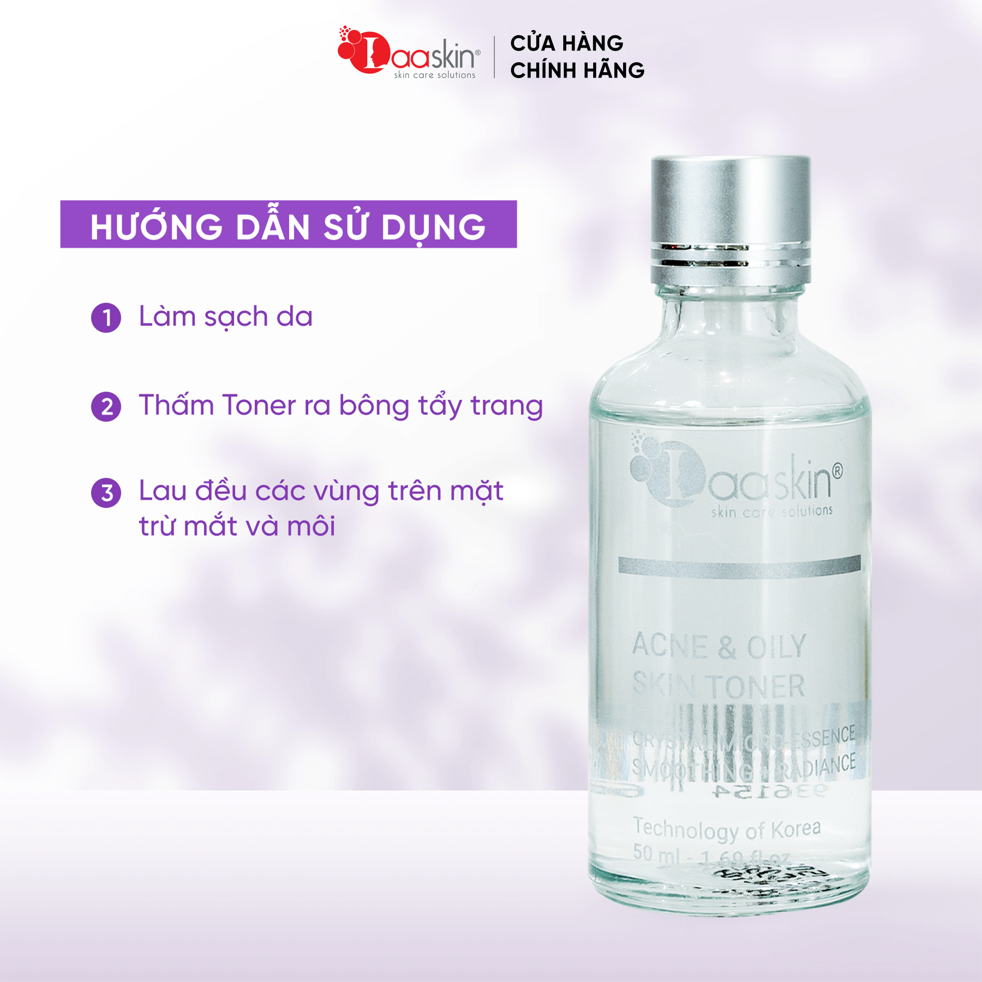 Nước cân bằng da Toner Laaskin hỗ trợ dưỡng ẩm da, giảm mịn, dưỡng trắng và se khít lỗ chân lông Acne &amp; Oily Skin Toner 50ml