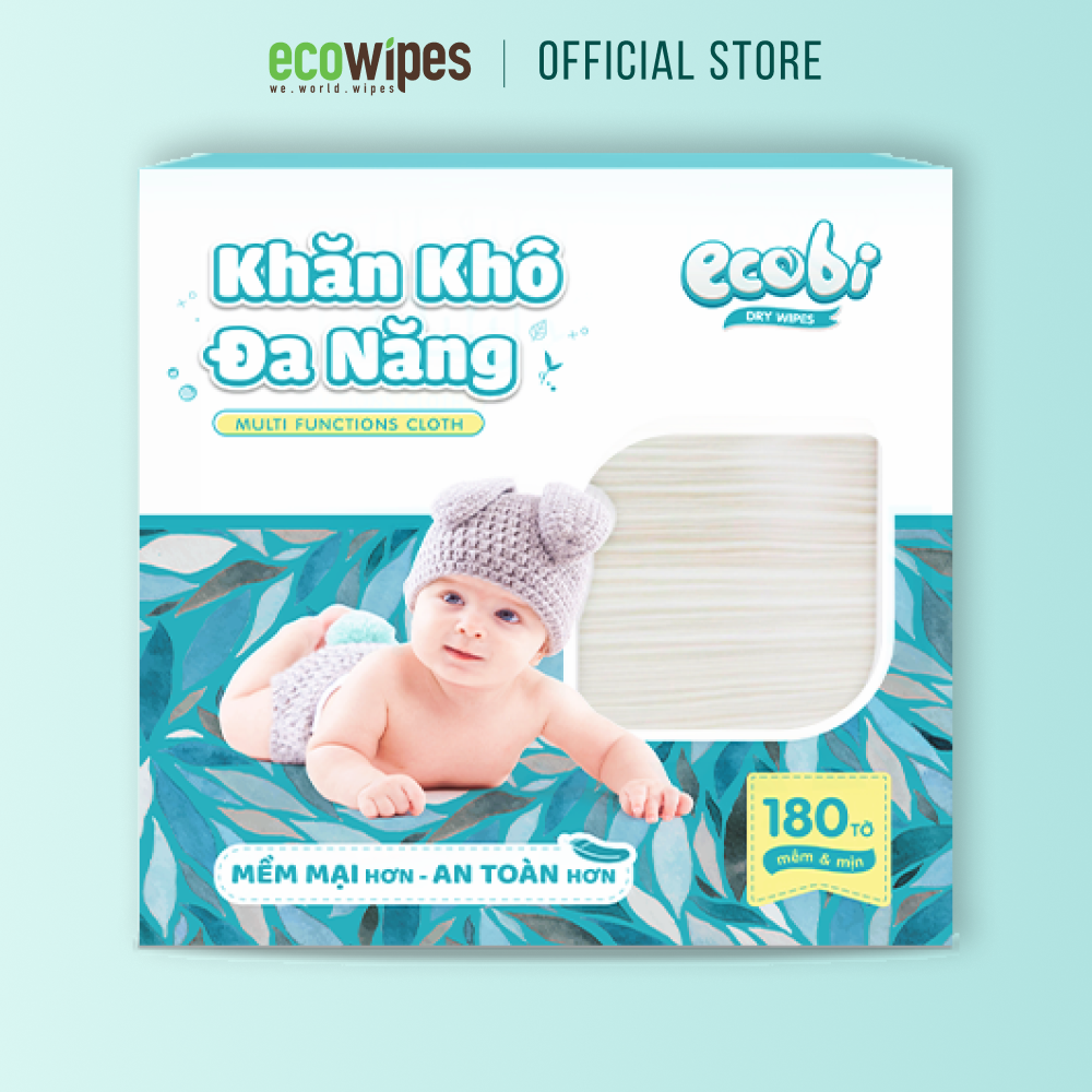 Khăn khô đa năng Ecobi hộp 180 tờ dùng thay khăn sữa an toàn cho trẻ sơ sinh