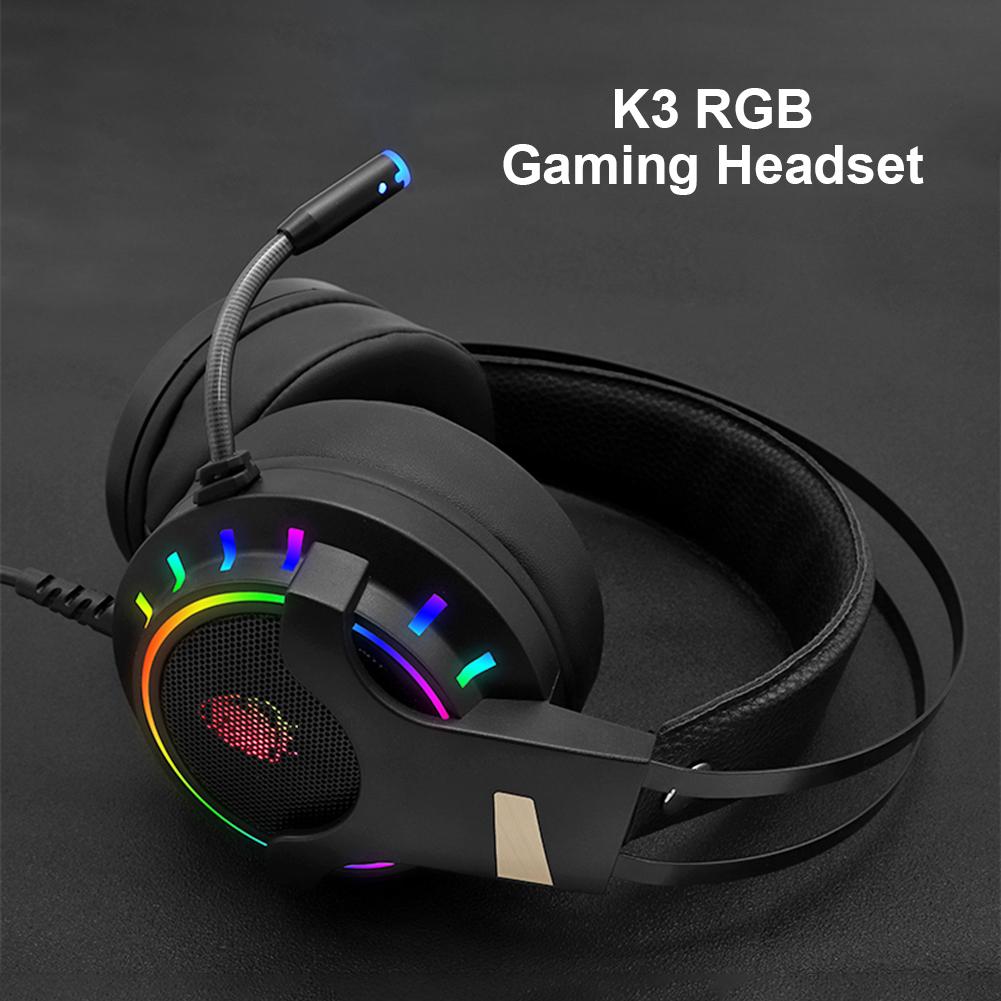 Dây Đai Có Thể Điều Chỉnh Cho Máy Tính K3 3.5Mm USB 7.1 Có Dây Tai Nghe Chơi Game RGB Tai Nghe Over-Ear Kèm Micro