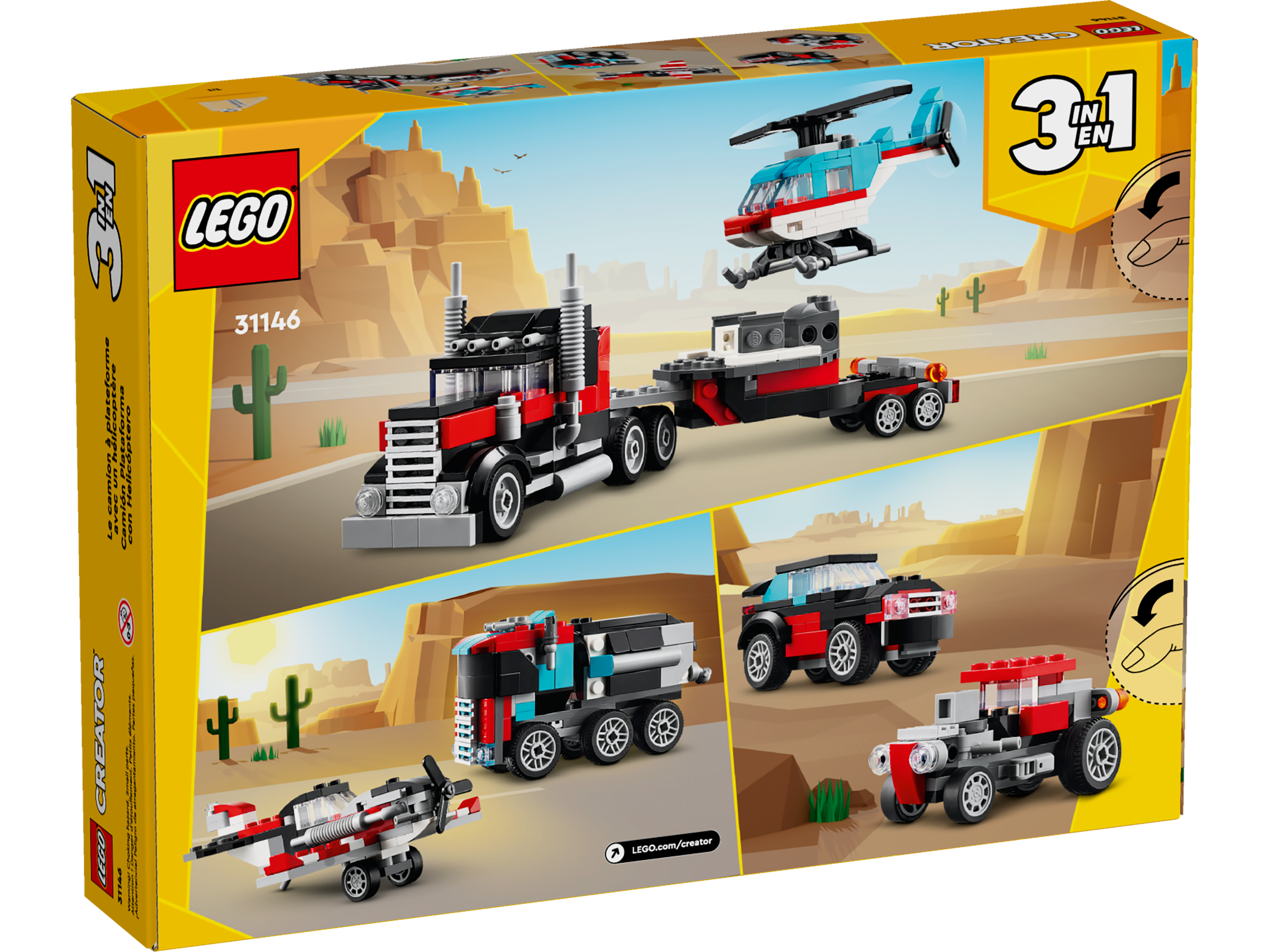 Đồ Chơi Lắp Ráp Xe Tải Vận Chuyển Trực Thăng 3 In 1 - Flatbed Truck With Helicopter - Lego Creator 31146 (270 Mảnh Ghép)