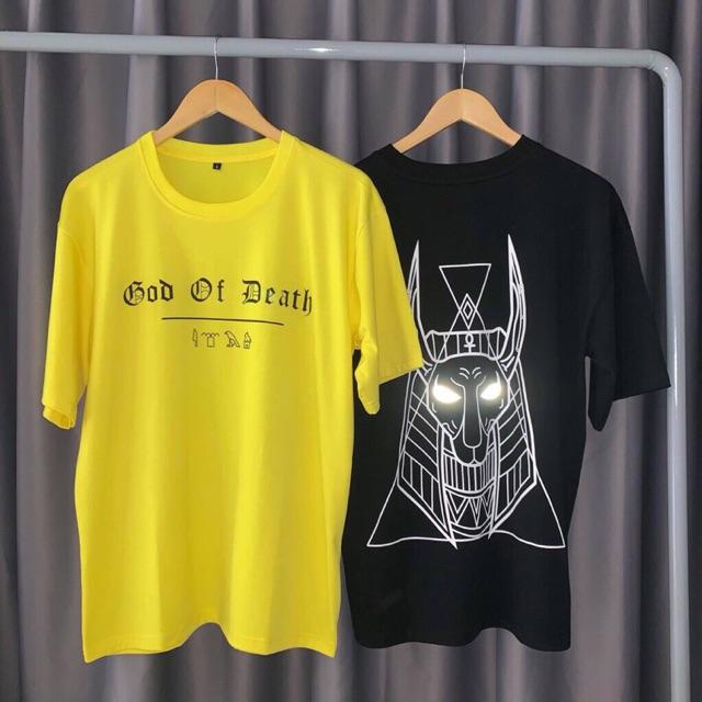 Áo thun tay lở in đầu quái thú hai mắt dạ quang nam nữ