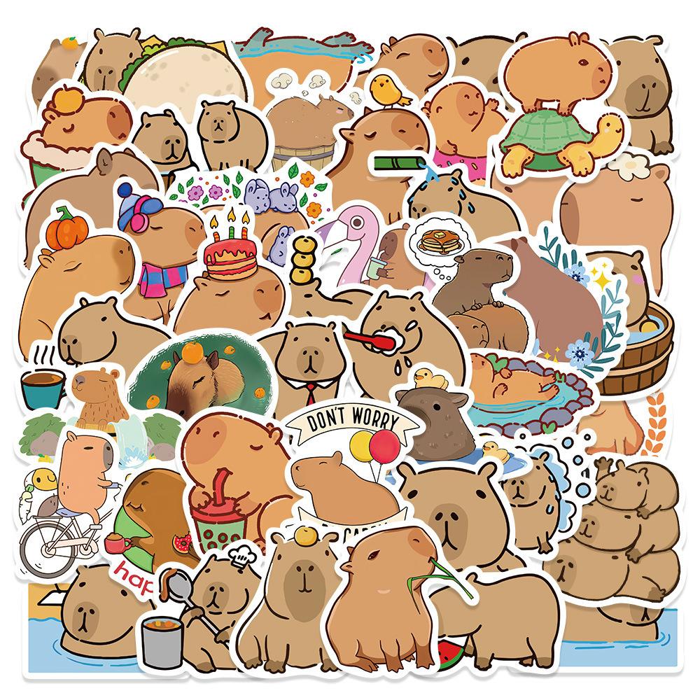 Sticker capybara chuột lang nước hoạt hình cute dán mũ bảo hiểm, guitar, ukulele, điện thoại, sổ tay, laptop-mẫu S66