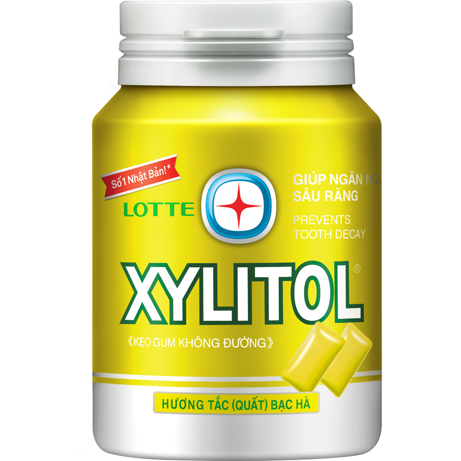 Lốc 6 Hộp Kẹo Gum Không Đường Lotte Xylitol - Hương Tắc (Quất) Bạc Hà (6 x 58g)