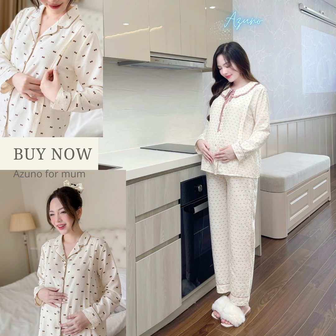 Bộ bầu mặc nhà và sau sinh đũi cao cấp mềm nhẹ mát áo có khóa dọc bé ti và quần chun chỉnh bụng