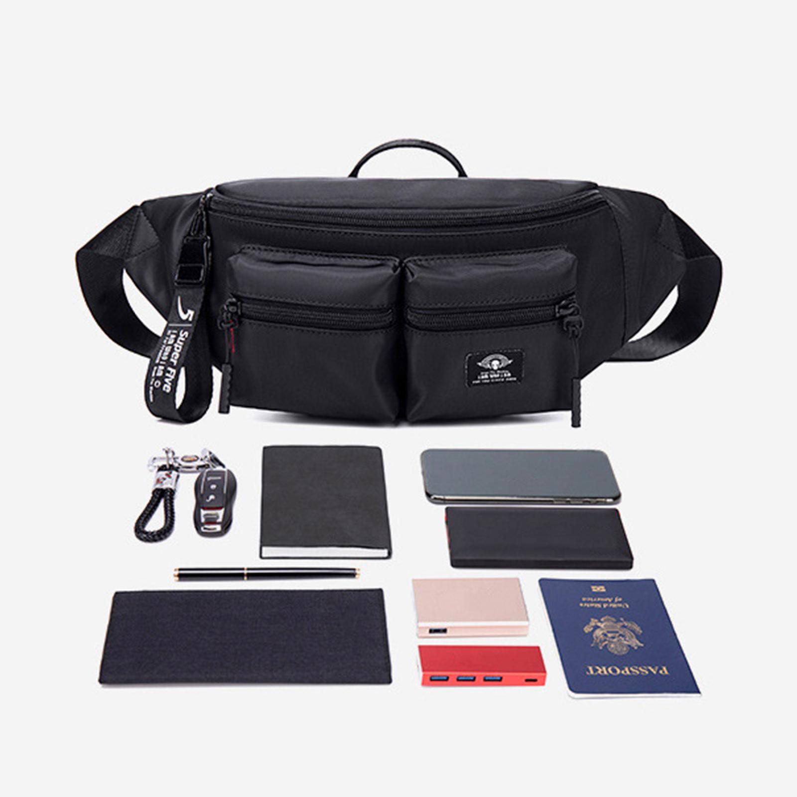 Women Men Black Waist Bag with Pocket Zip Adjustable Strap Multipurpose Belt Bag Shoulder Bag