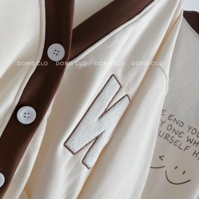 Áo khoác cardigan nữ mặt cười W game chất nỉ bông cao cấp phối màu cực đẹp phong cách Hàn