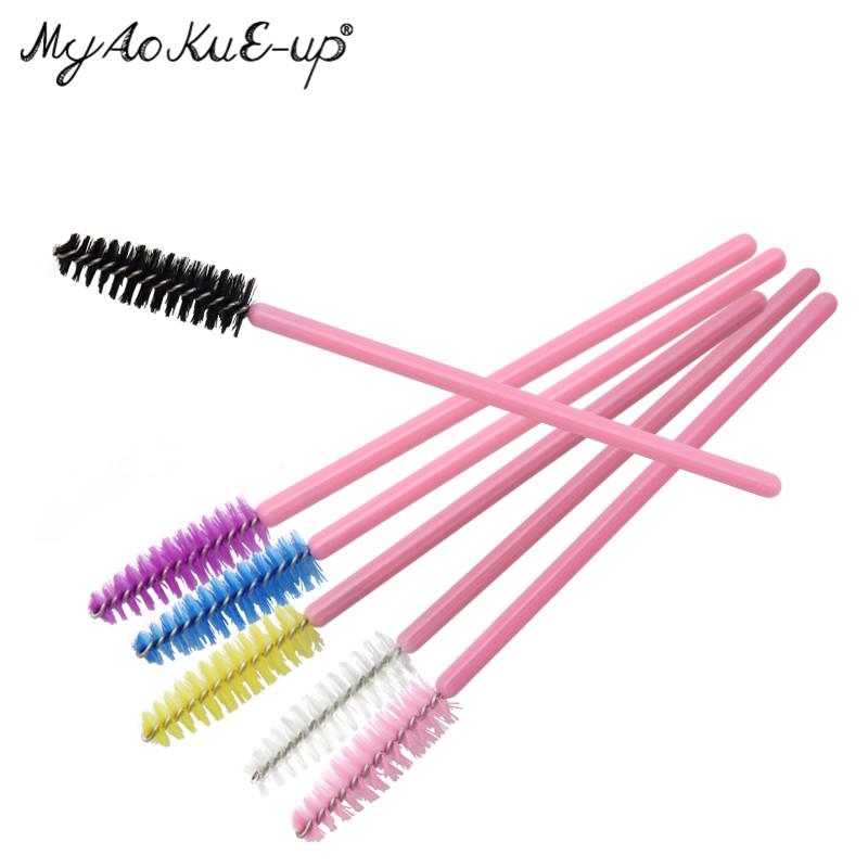 Màu hồng Trang Điểm Bàn Chải Lông Mi 200 cái Dùng Một Lần Mascara Wands Nylon Nhựa Bàn Chải Lông Mi Lông Mày Comb Brushes Make Up bàn chải