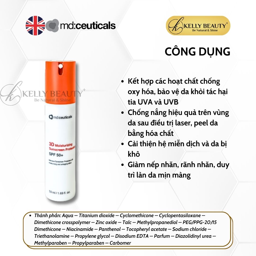 Kem Chống Nắng Cho Da Treatment - 3D Moisturizing Sunscreen Protection SPF 50+ - MD:Ceuticals | Kelly Beauty