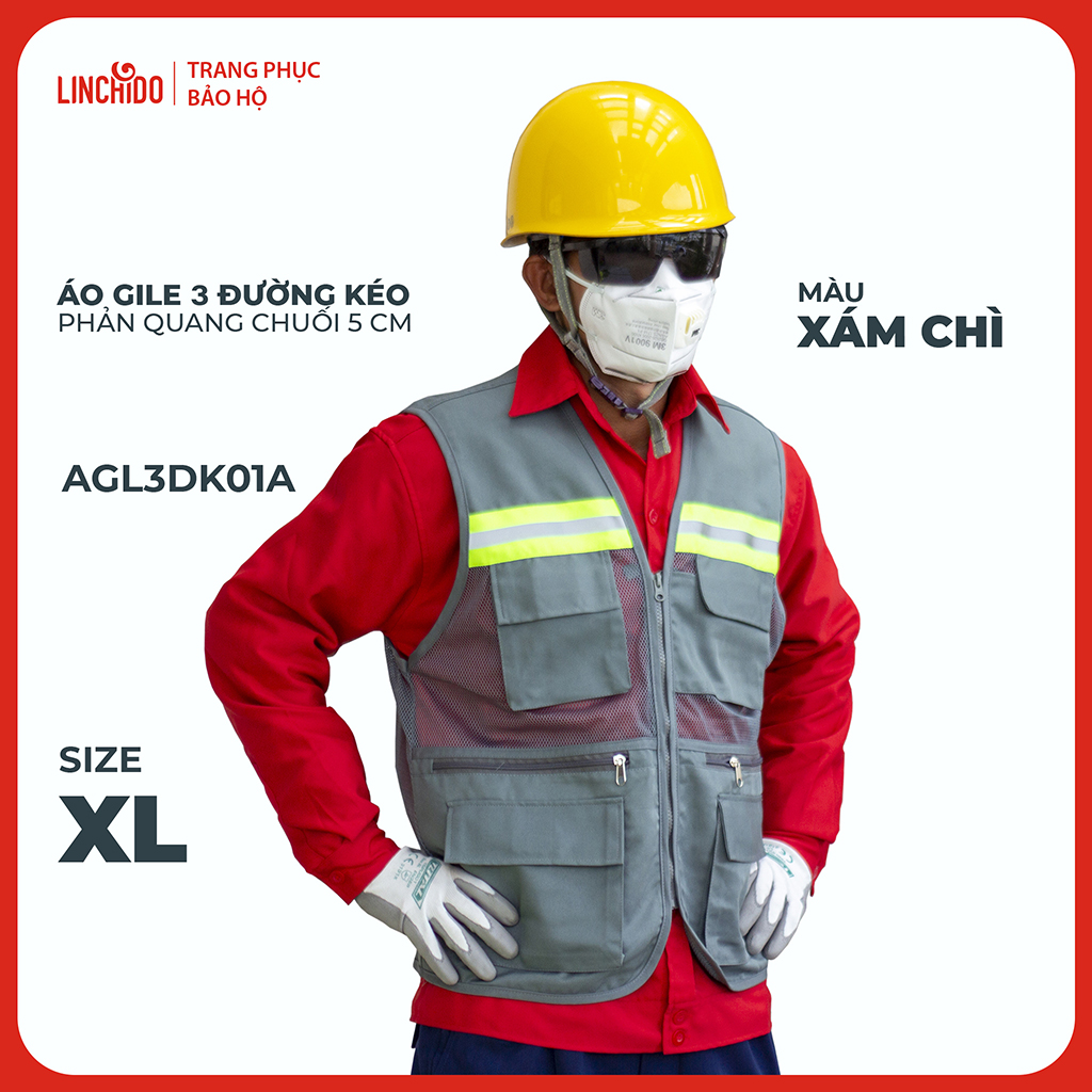 Áo Gile Kỹ Sư, Giám Sát Công Trình, Bảo Hộ Lao Động, 3 Đường Kéo, 6 Túi - Mã AGL3DK01A