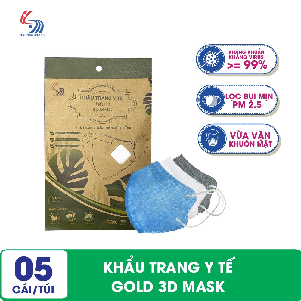 Khẩu trang y tế Gold 3D Mask dành cho người lớn - Túi 5 cái