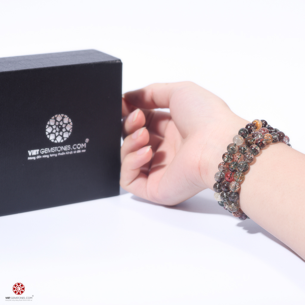 Vòng tay quấn 3 lines đá thạch anh ưu linh đa sắc tự nhiên 7mm, phù hợp tất cả các mệnh | VietGemstones