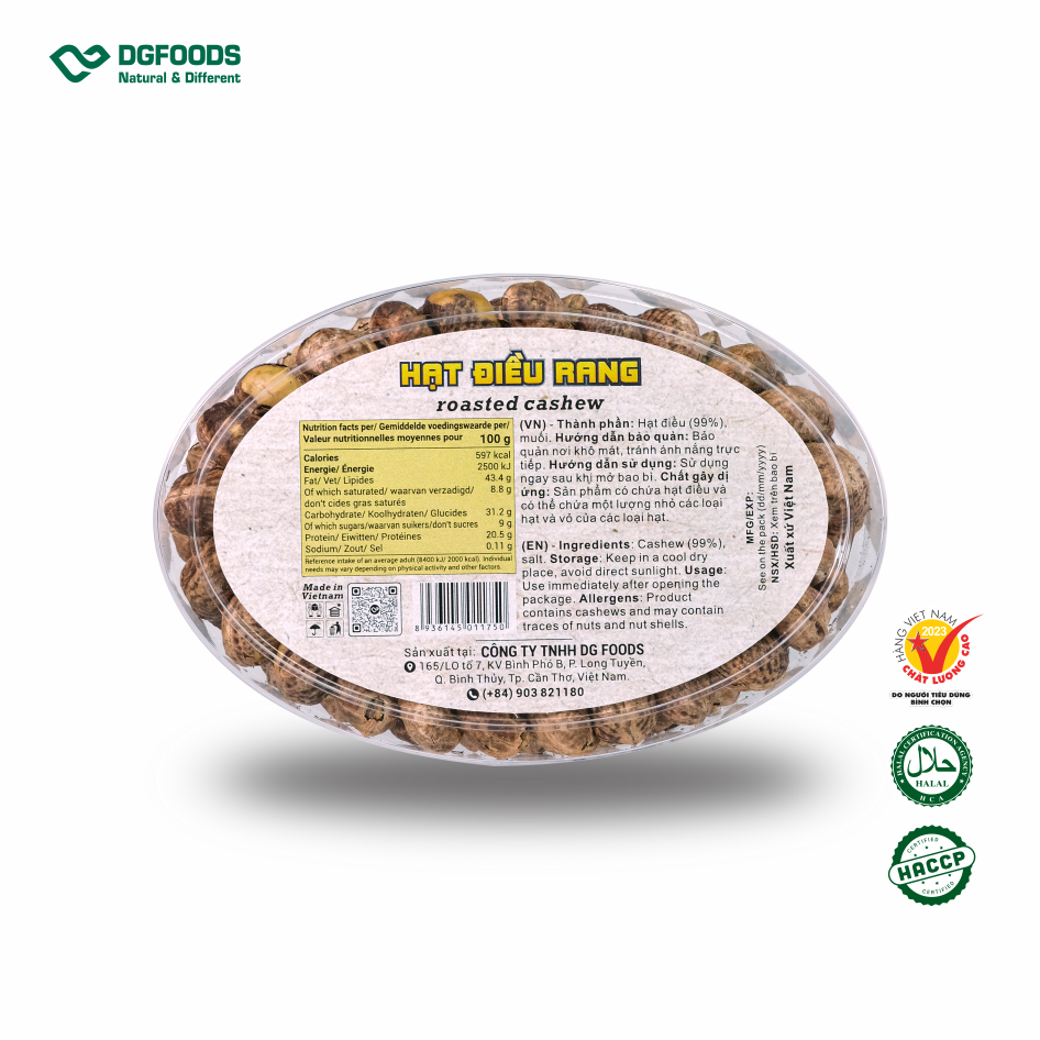 Hạt điều rang 160g DGfoods/Roasted cashew/HVNCLCL/HACCP/HALAL/hạt điều bình phước/ đặc sản cần thơ, Ăn chay mẫu Tết