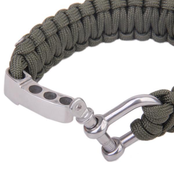 Outdoor Camping Parachute Lanyard Stainless Steel Shackle Survival Bracelet Army Green