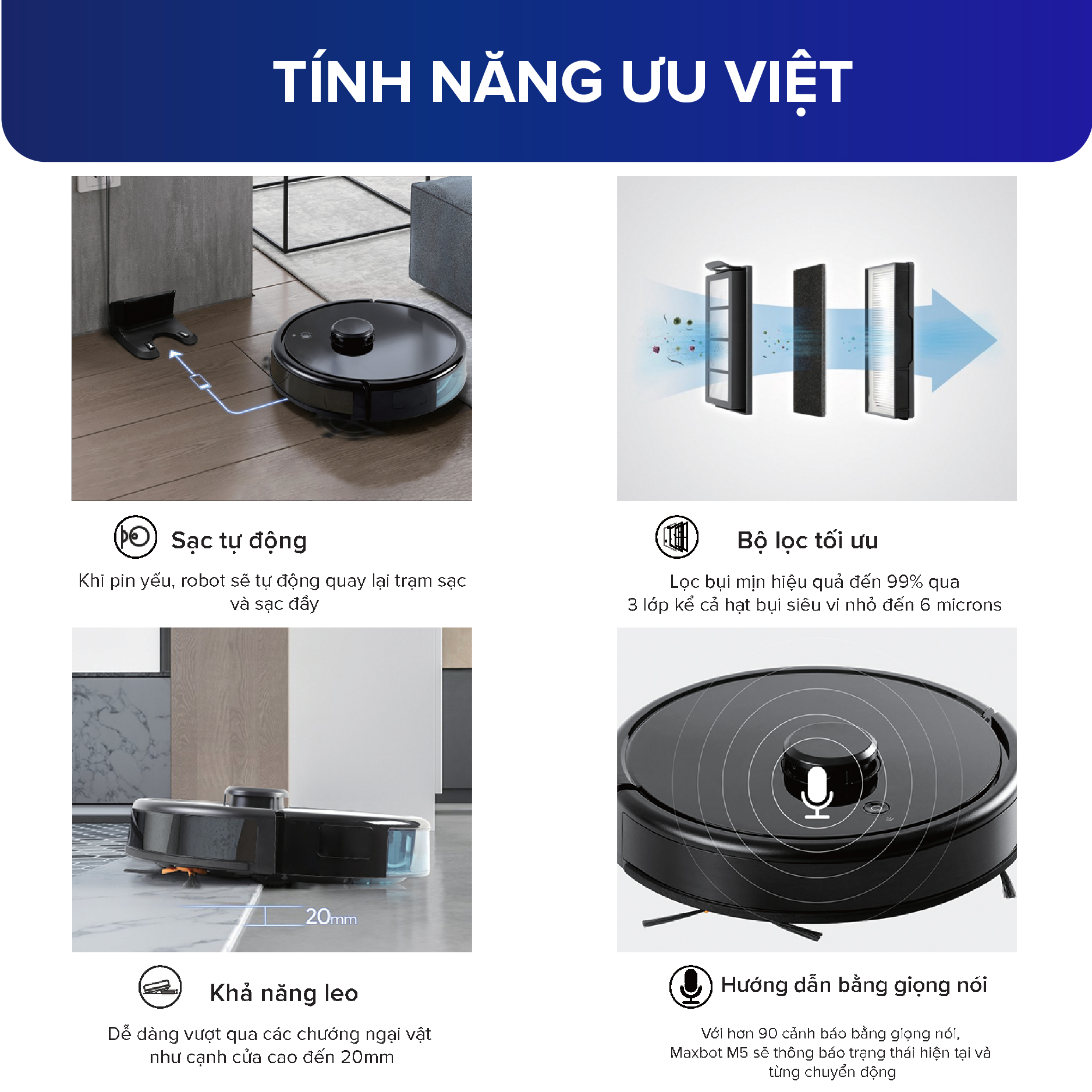 Robot hút bụi lau nhà Maxcare Maxbot M5 công nghệ tường ảo, điều hướng laser hiện đại, cảm biến vật cản, kết nối app, Hàng Chính Hãng, Thương hiệu Nhật Bản