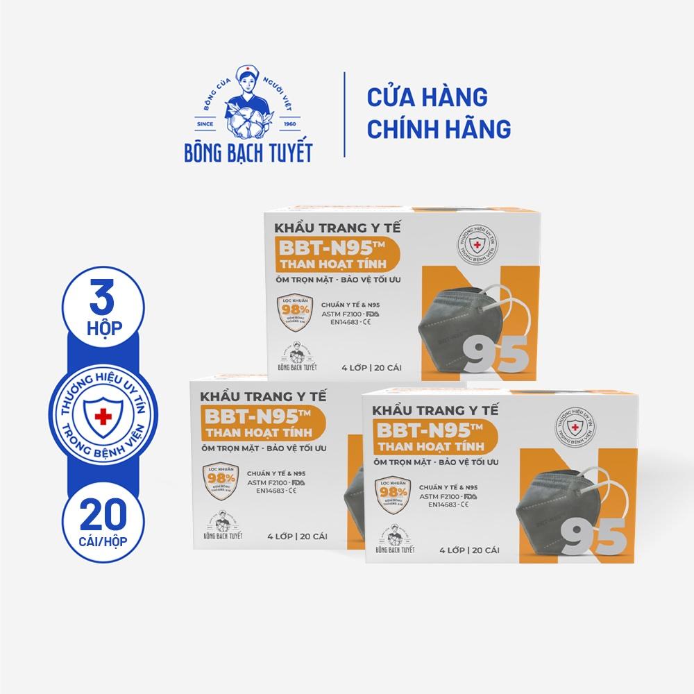 Combo 3 Hộp Khẩu Trang Bông Bạch Tuyết N95 Than Hoạt Tính