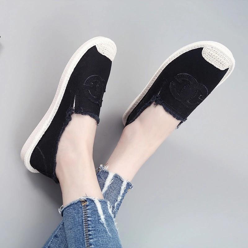 Slip on cói nữ - Giày lười vải nữ cao cấp - Vải thô 2 màu đen và trắng- Mã SP 310