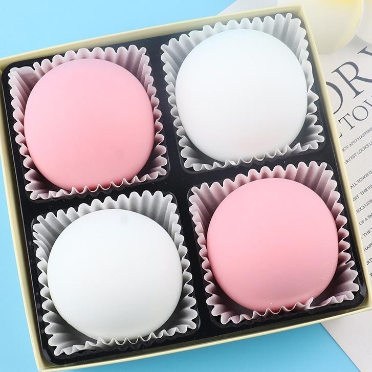 Squishy Mochi Hộp 4 bánh bao trắng hồng siêu đàn hồi mềm mịn dễ thương xả stress giải tỏa căng thẳng