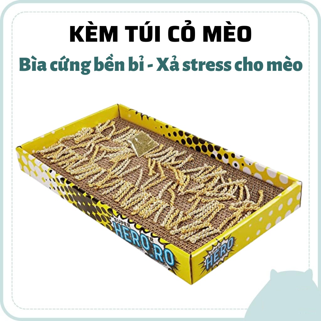 Thảm cào móng cho mèo FOFOS, Thảm cào hình truyện tranh, Tặng catnip cho mèo, Có dây cào, Làm từ bìa cứng bền, an toàn