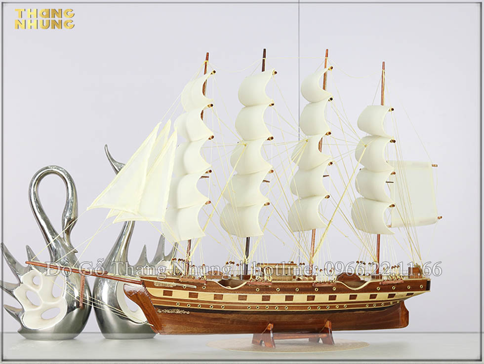 Mô hình thuyền buồm gỗ tràm buồm vải france 2_FV80