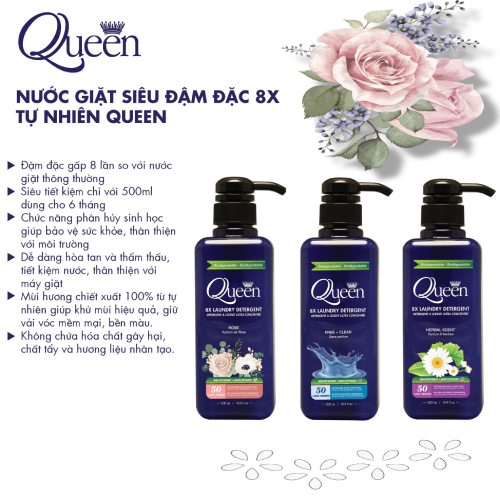 Nước Giặt Cao Cấp Siêu Đậm Đặc 8X Queen (500ml)