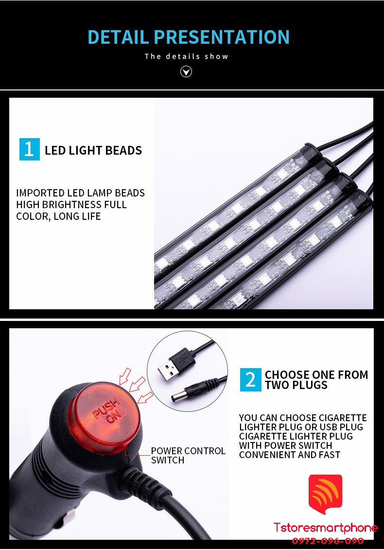 Đèn LED gầm ghế 7 màu 48 BÓNG LED điều khiển bằng đổi màu trên APP điện thoại, cảm ứng âm thanh nhấp nháy theo nhạc