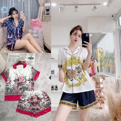 Đồ Bộ Pijama Lụa Pijama Lụa Áo Cộc - Quần Đùi