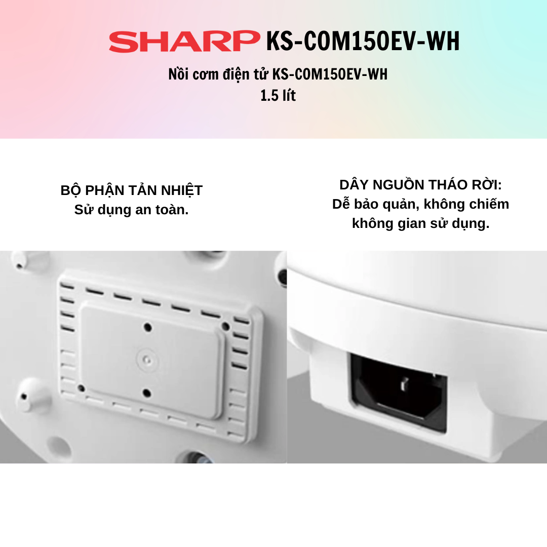 Nồi cơm điện tử Sharp KS-COM150EV-WH 1.5 lít - Hàng Chính Hãng - Bảo Hành 12 Tháng