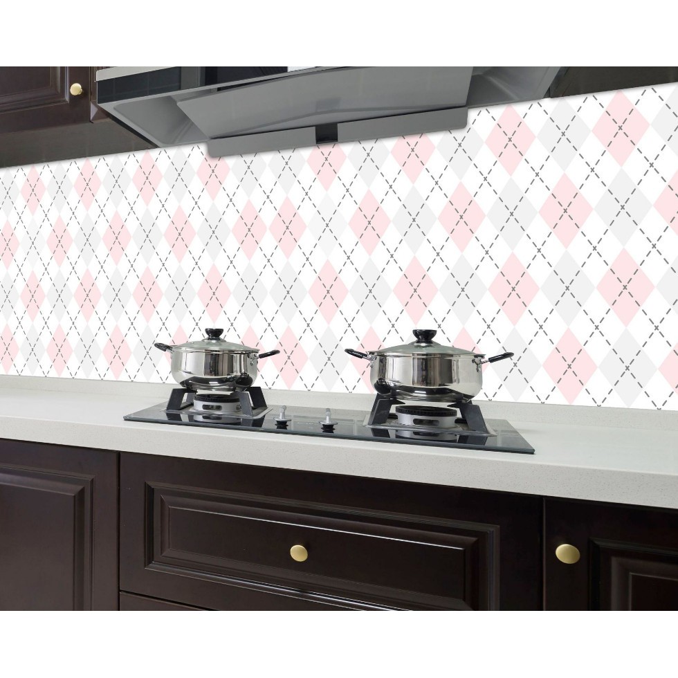 Combo 3 mét giấy dán bếp, decal dán bếp tráng nhôm Ô CHÉO HỒNG khổ 60cm có keo sẵn