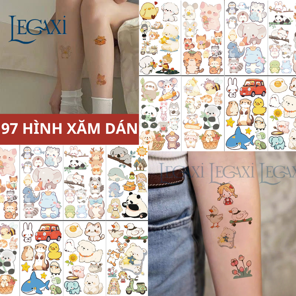 97 Hình Xăm Dán Hoạt Hình, Động Vật Cute Hình Chó Mèo Gấu Chuột Cừu Bò Sóc Gà Vịt Heo Cute Cho Bé