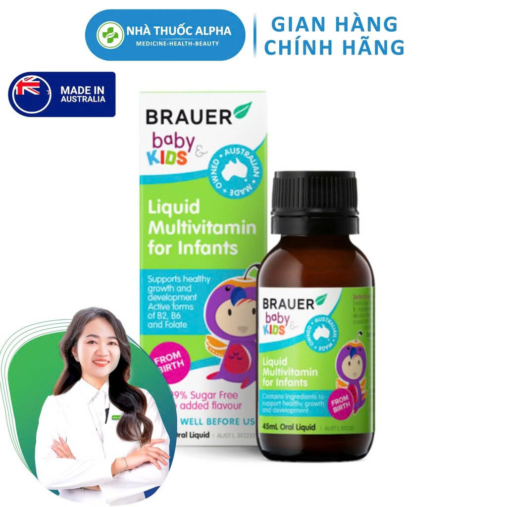 Siro Brauer hỗ trợ bổ sung Vitamin tổng hợp cho trẻ sơ sinh Liquid Multivitamin for Infants 45ml