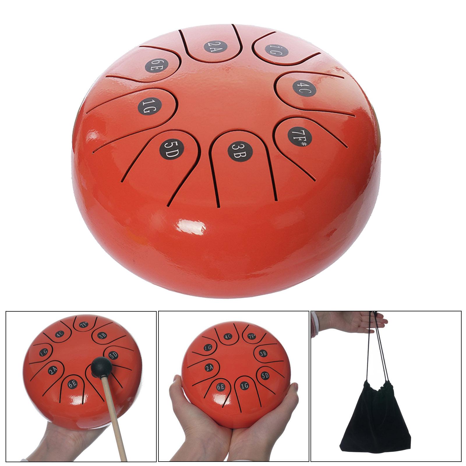 Steel Tongue Drum, 8 Notes 6 inch C-Key Handpan Hand Drums with Travel Bag, Mallets, for Meditation, Entertainment, Music and Gift, Orange