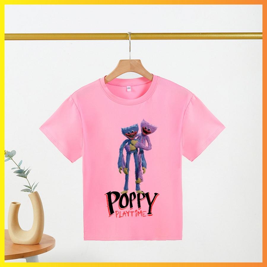 Áo thun trẻ em in hình Poppy Playtime màu hồng cho bé gái cực yêu