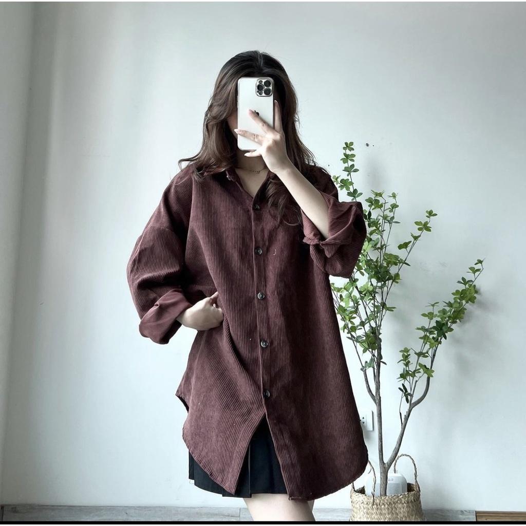 Áo sơ mi nhung tăm oversize rộng tăm to