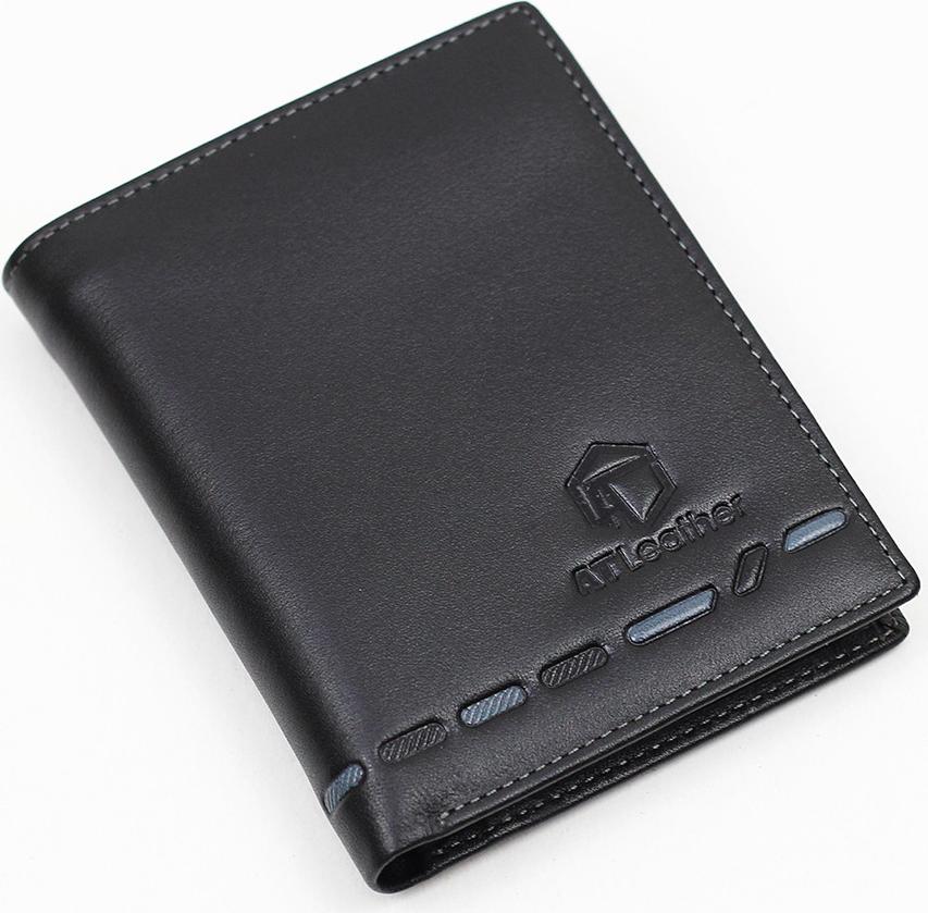 Ví đứng da bò nam cao cấp AT Leather 062 (12 x 9.5 cm) - Đen