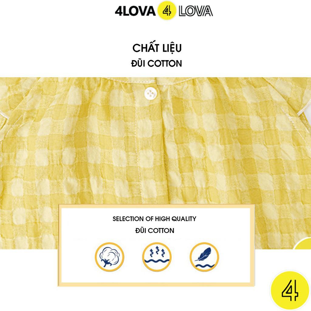 Váy bé gái 4LOVA đũi cotton cánh tiên họa tiết caro cài cúc 8-30 kg