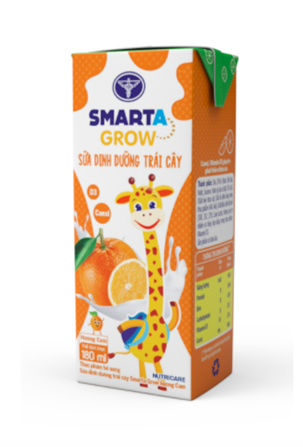 Hình ảnh Thùng sữa dinh dưỡng trái cây Smarta Grow hương Cam (180ml x 48 hộp)