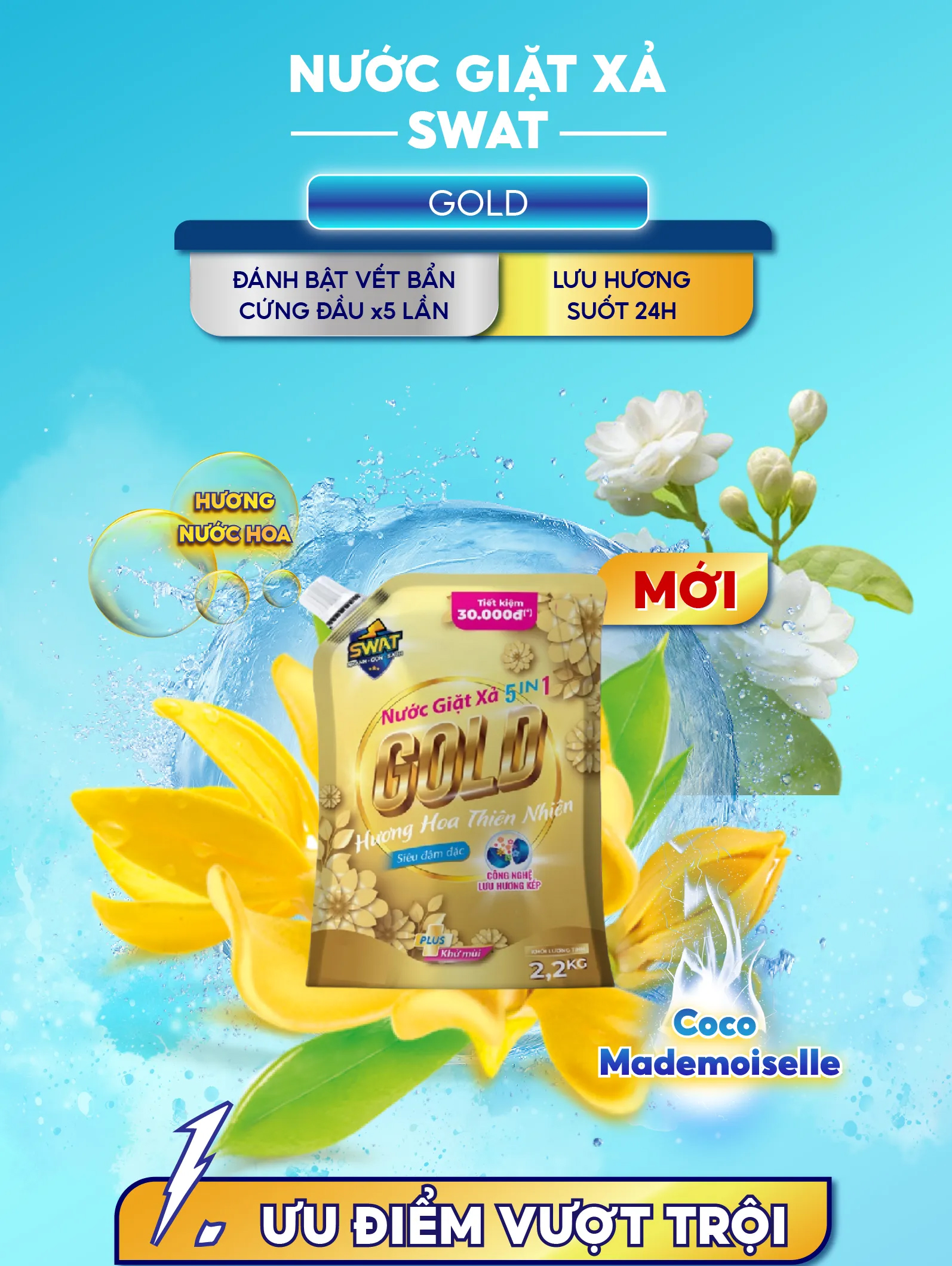 Combo 1 can nước giặt xả SWAT Luxury 3.8kg + 1 túi nước giặt xả SWAT Gold 2.2kg