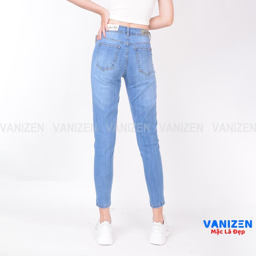 Quần Jean Nữ Boyfriend Trơn Cạp Cao co dãn Shop VANIZEN, Quần jean nữ baggy lưng cao mã 371