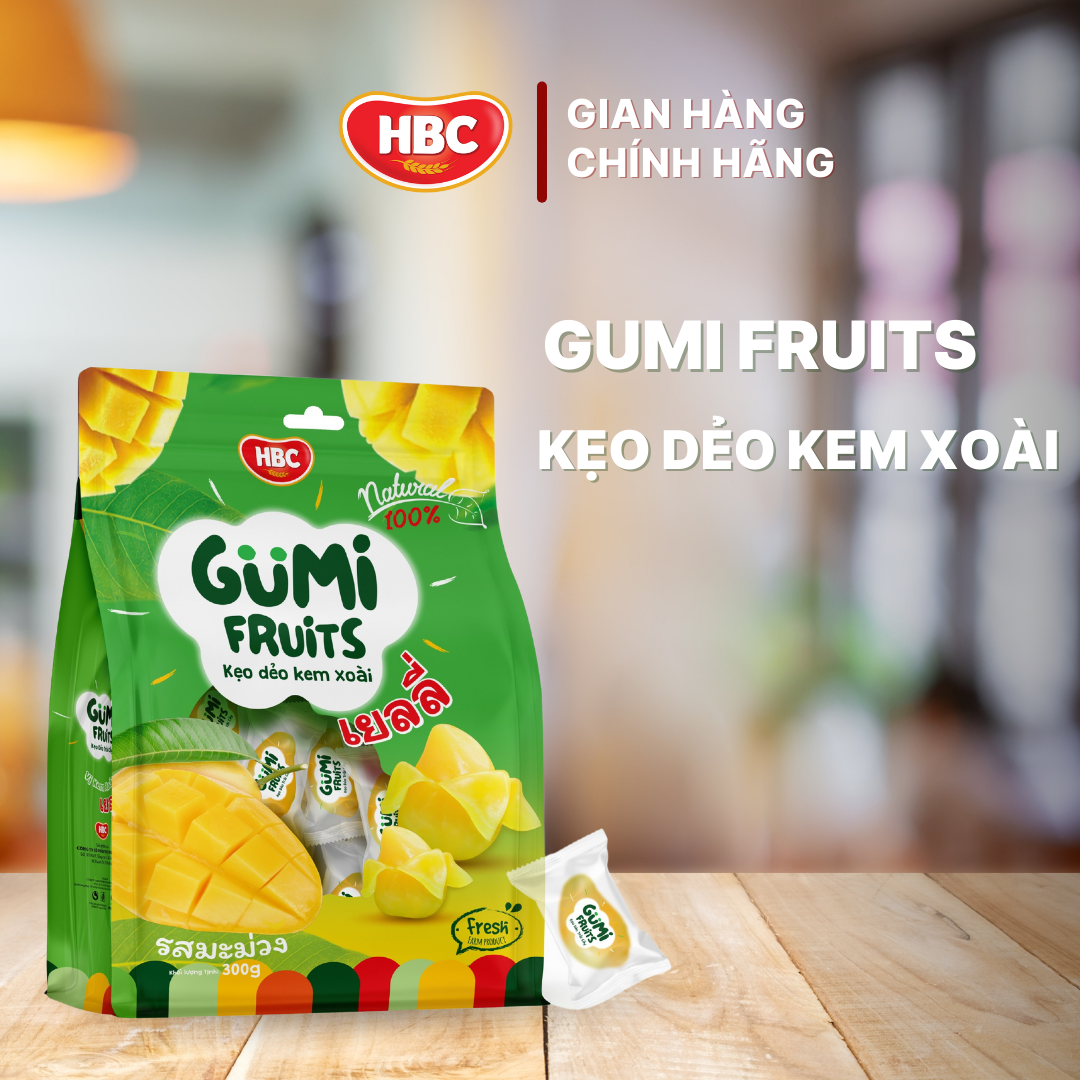 Kẹo Dẻo Kem Xoài Gumi - HBC Foods - 300Gr/Túi - Hàng chính hãng