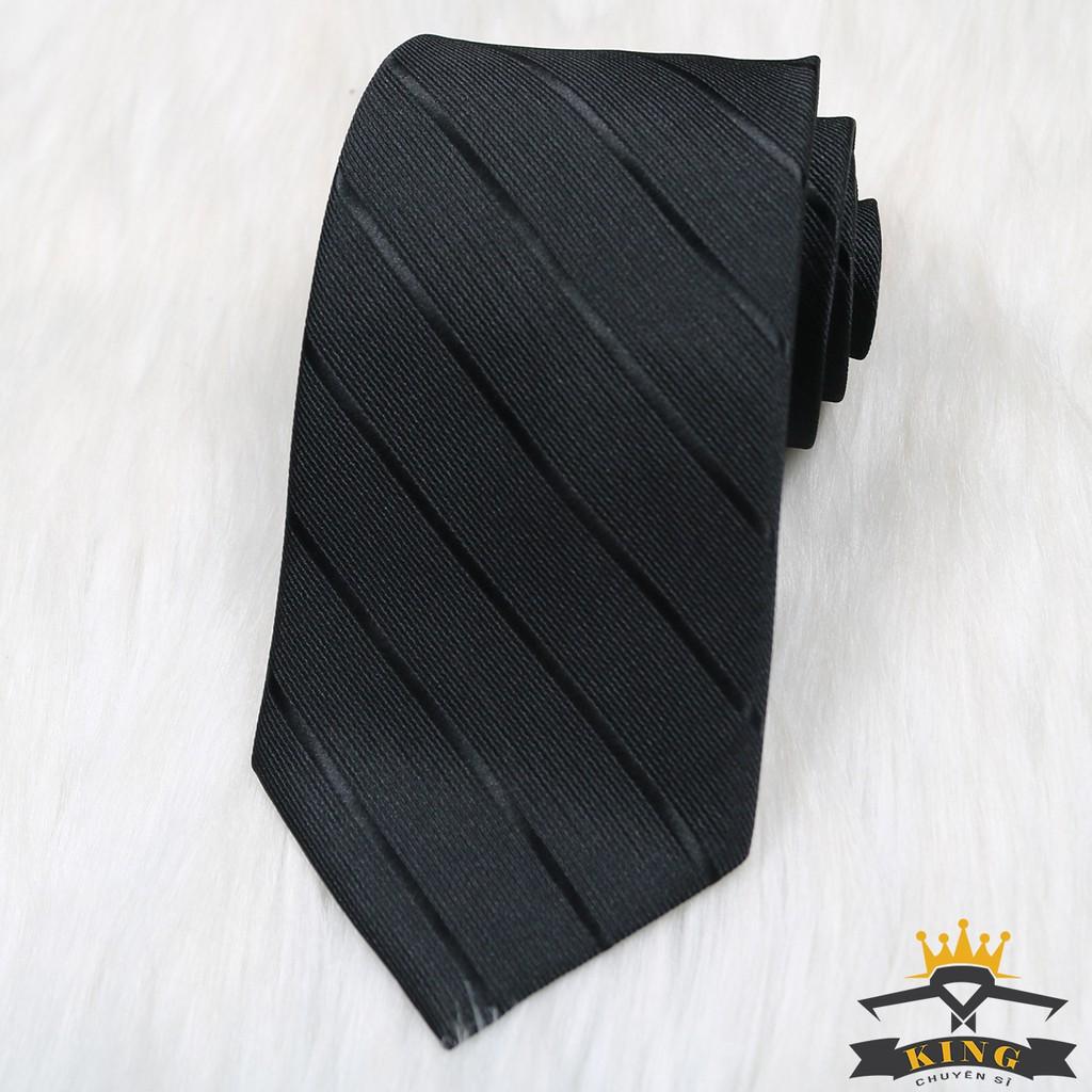Cà vạt nam đen KING caravat vải lụa silk mịn cao cấp cho công sở và chú rể C054