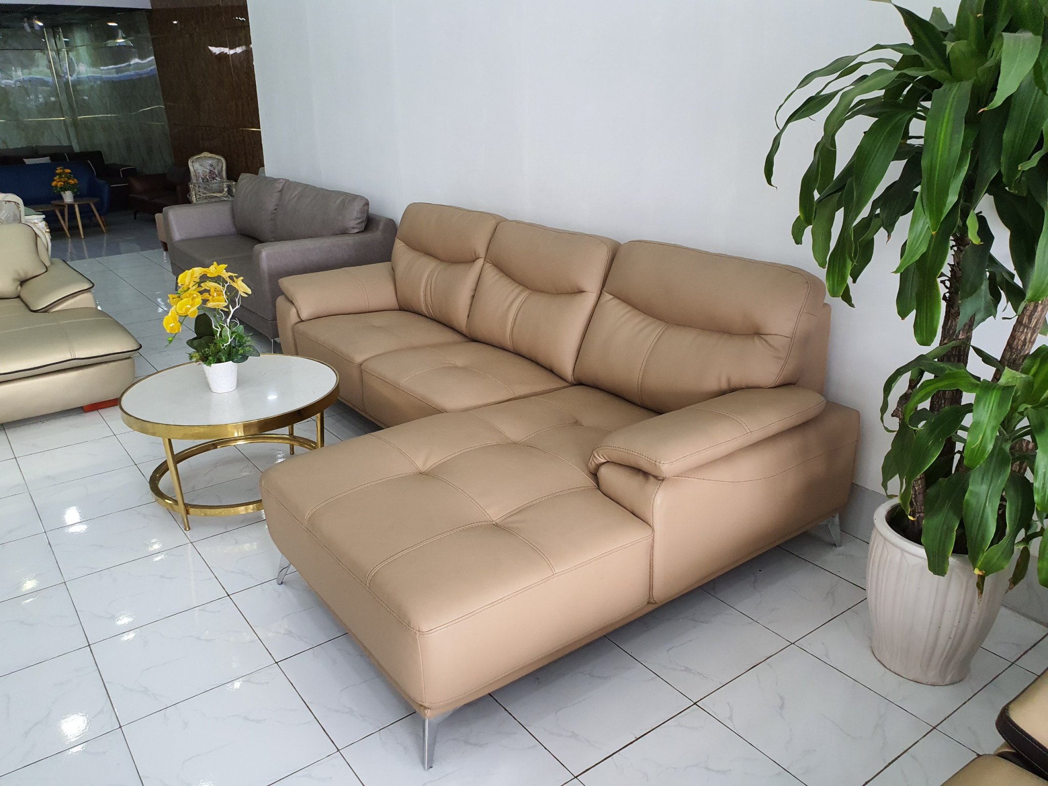 Bộ Ghế Sofa Phòng Khách Cao Cấp _ Màu Kem Nhạt _ Size 2700 x 1700