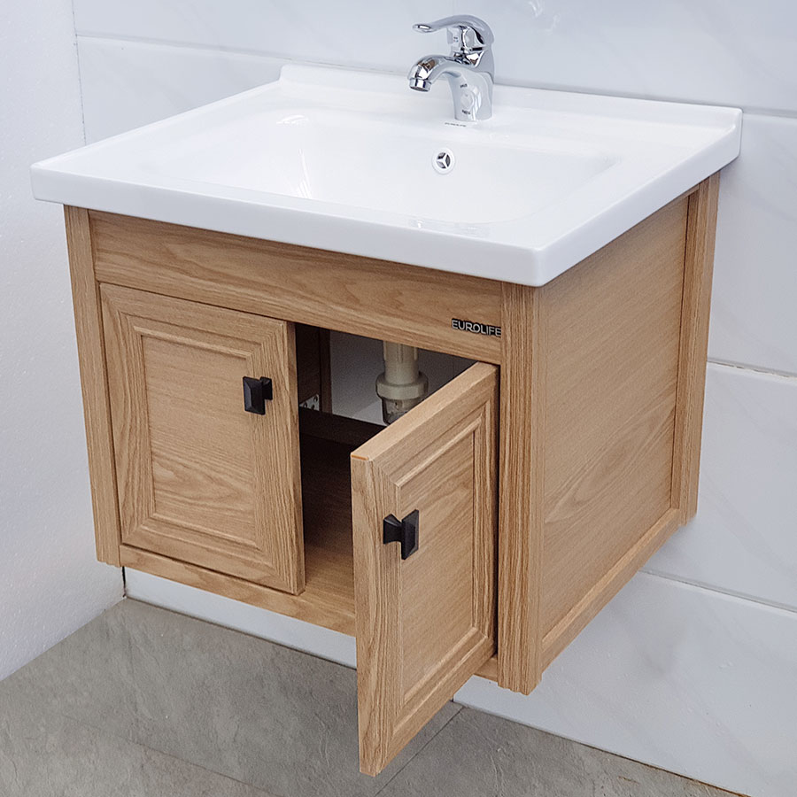 Bộ tủ Lavabo nhựa và carbon chịu nước Eurolife BLV-NC04 kháng nước chống ẩm chống bám bẩn, tạo khuẩn (Nâu gỗ)