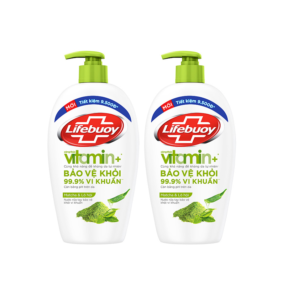 Combo 2 Nước Rửa Tay Lifebuoy Cân Bằng Độ Ph Bảo Vệ Khỏi Vi Khuẩn Và Dưỡng Ẩm Matcha & Lô Hội Chiết Xuất Từ Thiên Nhiên Chai 450g