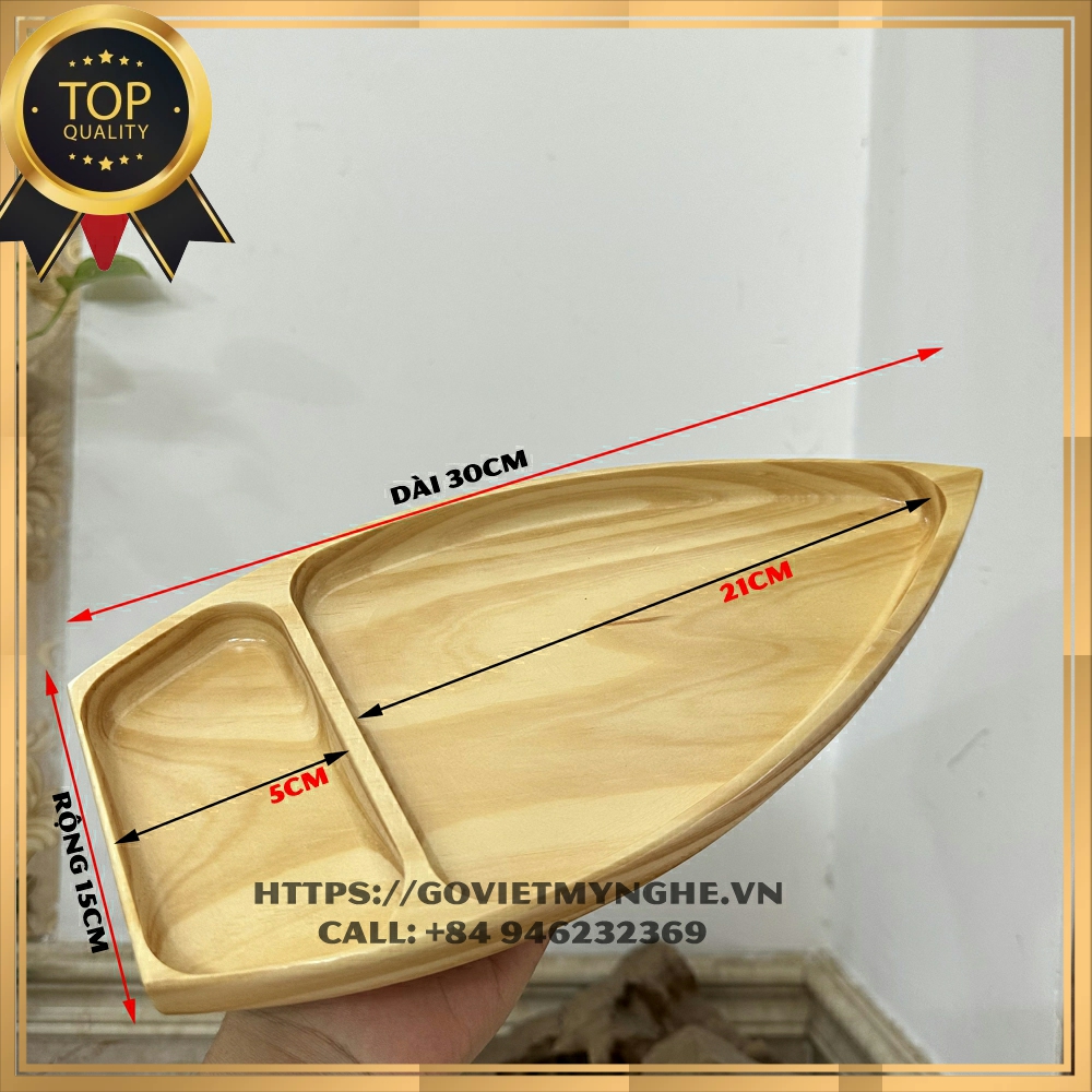 Khay gỗ trang trí món ăn - Khay thớt gỗ trang trí sushi chuẩn Nhật Bản - Khay gỗ thuyền gỗ - Dài 30cm - Gỗ thông nhập khẩu