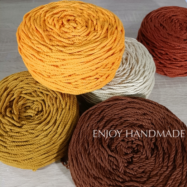 Dây thừng macrame cotton MÀU NÂU SÔCÔLA 3 xoắn, 3mm / 5mm, 0.5kg