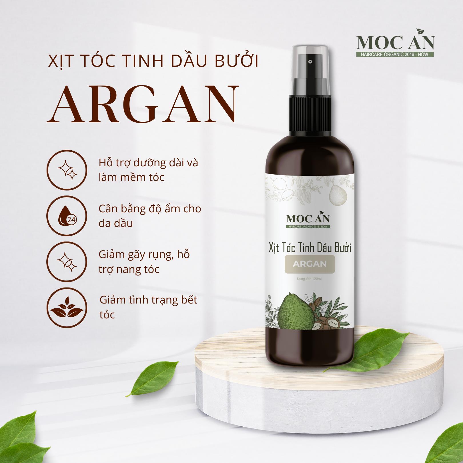 Xịt Kích Mọc Tóc Tinh Dầu Bưởi Dầu Argan ( Argan ) 120ml Mộc Ân Haircare hỗ trợ giảm rụng, giảm tình trạng ngứa do gàu