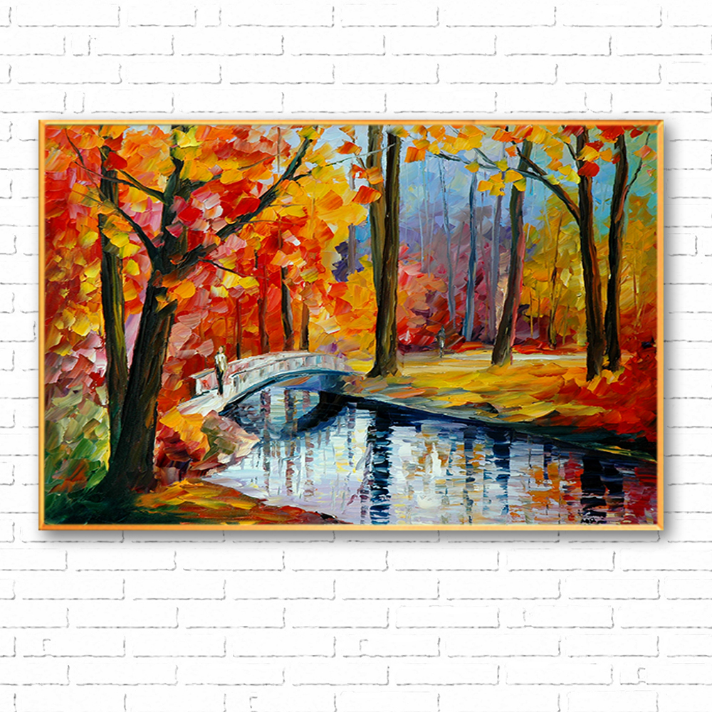 Tranh canvas treo tường – Phong cảnh rừng cây lá đỏ- Vải canvas kim tuyến cán PiMa - công nghệ in UV hiện đại - Khung viền composite - độ bền màu trên 10 năm.